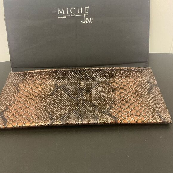 Miche Purse Classic Shell Cover Only Jen Brown Leather Snakeskin Print 11.5" - Picture 9 of 10